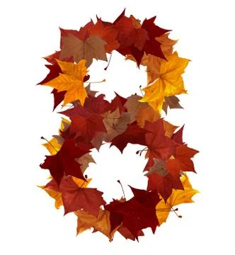 Number eight multicolored fall leaf composition isolated Stock Illustration