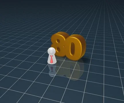Number eighty and play figure with tie - 3d illustration Stock Illustration