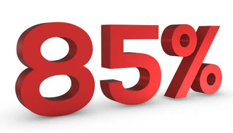 Number Eighty Five Percent 85% Red Sign 3D Rendering Isolated on White Backgr イラスト素材
