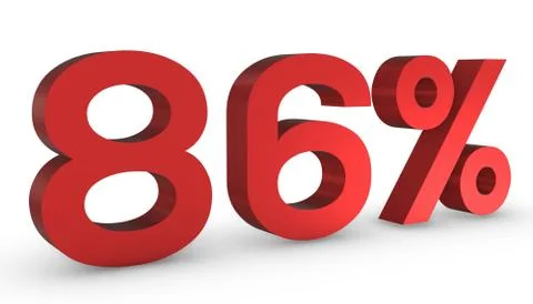 Number Eighty Six Percent 86% Red Sign 3D Rendering Isolated on White Backgro 스톡 일러스트