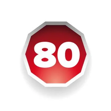 Number eighty vector label red Stock Illustration