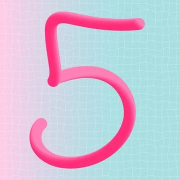 Number five 3d neon liquid logo text design. Cute retro style gradient print. Stock Illustration