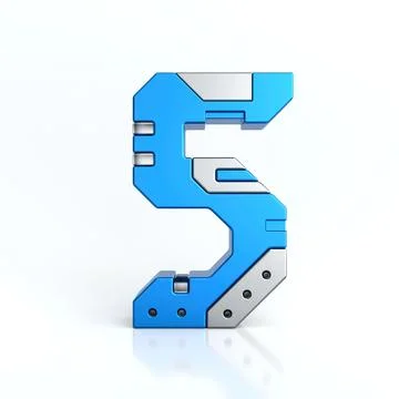 Number five 3D sci-fi logo. Cyber technology abstract texture alphabet font Stock Illustration