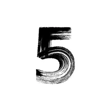 Number Five 5 hand drawn with dry brush Stock Illustration