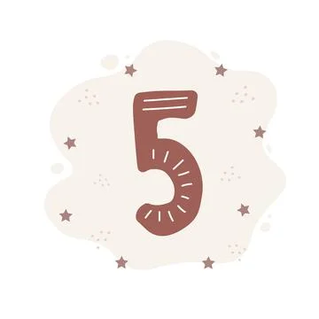 Number five in boho style. Cute doodle element for birthday card template イラスト素材