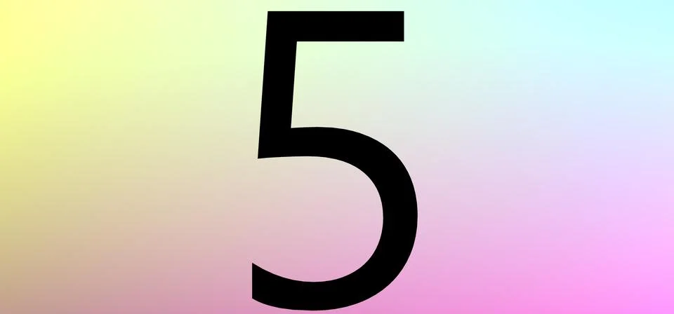 Number five on a bright colored background. Black number 5 silhouette 3D Stock Illustration
