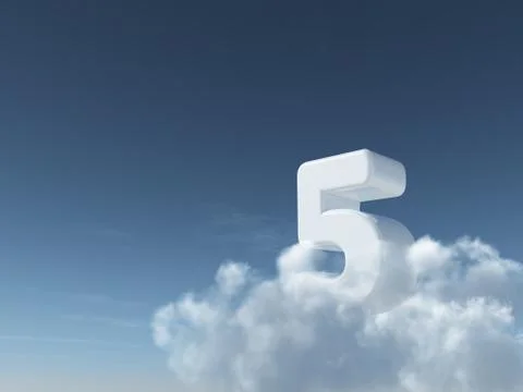 Number five on clouds - 3d rendering Stock Illustration