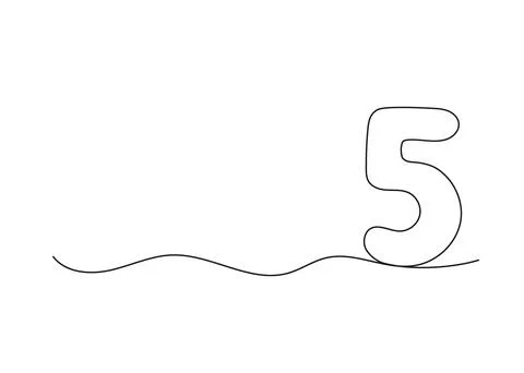 Number five, continuous one line drawing. Black hand drawn single minimalist Illustrazione stock