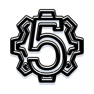 Number five gear icon concept mechanical design Illustration