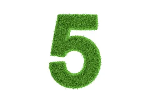 Number five with green grass pattern. on white Stock Illustration