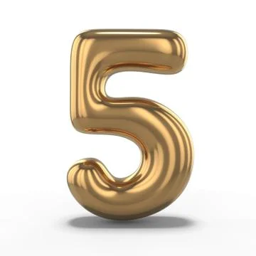 Number five made of inflatable balloon isolated on white background. 3D Stock Illustration