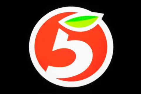 Number five in a red circle on a black background Stock Illustration