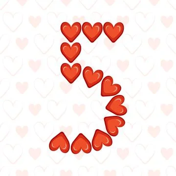 Number five from red hearts Stock Illustration