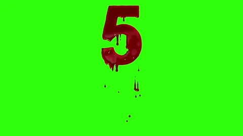 Number Five with scary blood drops effect on green screen background Video stock 317755161