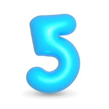 Number Five Sky Blue Balloon 3d render. Realistic design element for events. Illustrazione stock