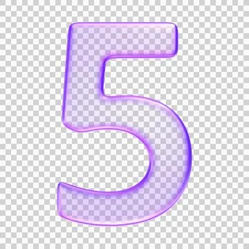 Number five in translucent glassmorphism purple styl for education, ranking.. Stock Illustration