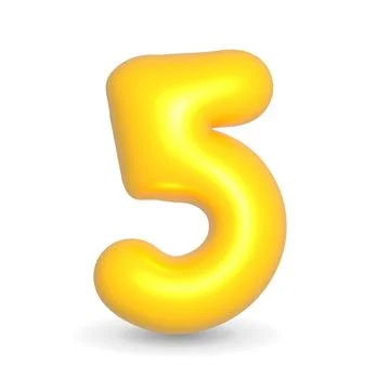 Number Five Yellow Balloon 3d render. Realistic design element for events. Stock Illustration
