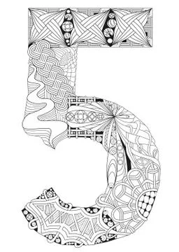 Number five Zentangle. Vector decorative object Ilustração Stock
