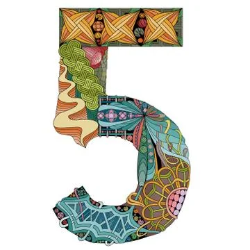 Number five Zentangle. Vector decorative object Stock-Illustration