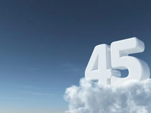 Number forty-five on clouds - 3d rendering Illustrazione stock