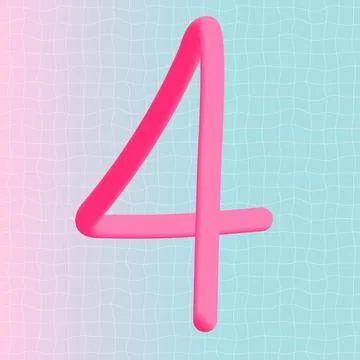 Number four 3d neon liquid logo text design. Cute retro style gradient print. Illustrazione stock