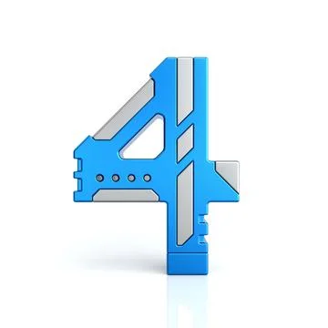 Number four 3D sci-fi logo. Cyber technology abstract texture alphabet font Stock Illustration