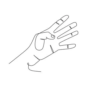 Number four Hand gesture language alphabet continuous line drawing design. Si Stock Illustration