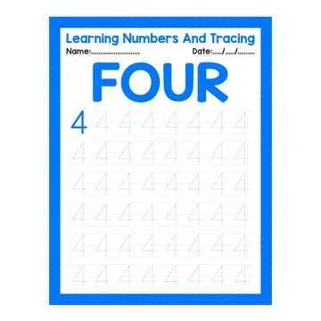 Number Four Learning Number And Tracing Stock Illustration