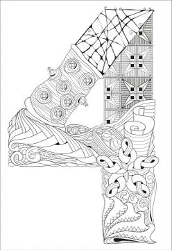Number four Zentangle. Vector decorative object Stock Illustration