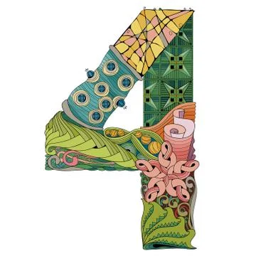 Number four Zentangle. Vector decorative object 库存插图