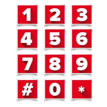Number icon set square red Stock Illustration