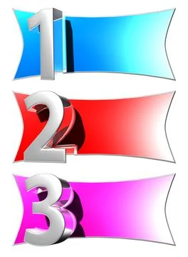 Number label 1 2 3 3D illustration on white background with clipping path. 스톡 일러스트
