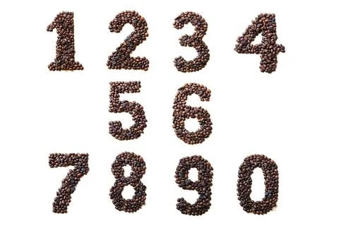 Number Made With Coffee Beans On White Background. Stock Photos