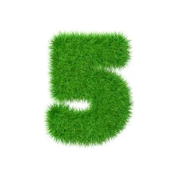 Number made of grass 5 isolated on white, 3d illustration Stock Illustration