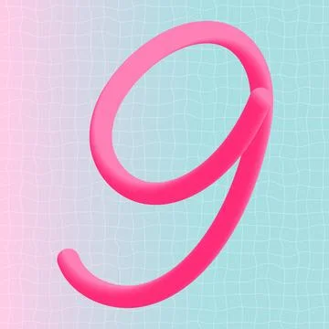 Number nine 3d neon liquid logo text design. Cute retro style gradient print. Stock Illustration