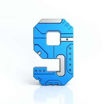 Number nine 3D sci-fi logo. Cyber technology abstract texture alphabet font Ilustración de archivo