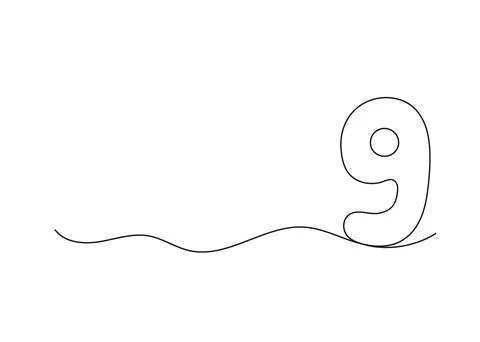 Number nine, continuous one line drawing. Black hand drawn single minimalist Illustrazione stock