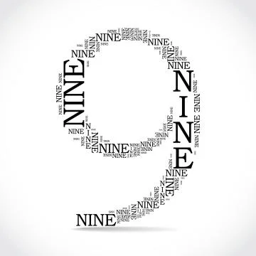 Number nine created from text Stock Illustration
