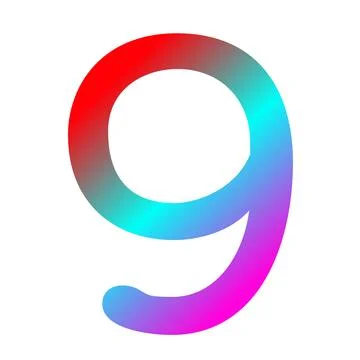 Number nine in gradient red, blue, and purple color Stockillustratie