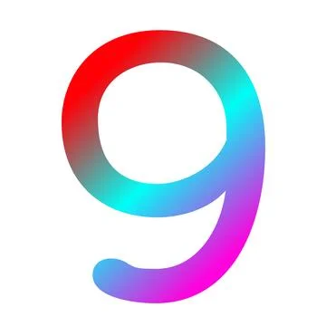 Number nine in gradient red, blue, and purple color Stock Illustration