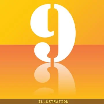 Number Nine icon symbol Flat modern web design with reflection and space for you Ilustración de archivo