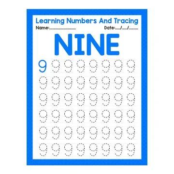 Number Nine Learning Number And Tracing Stock Illustration