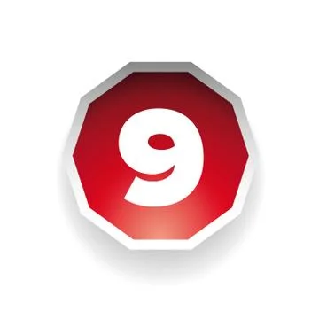 Number nine vector label red Illustrazione stock