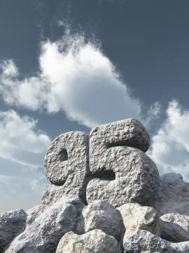 Number ninety five rock under cloudy blue sky - 3d illustration Stock Illustration