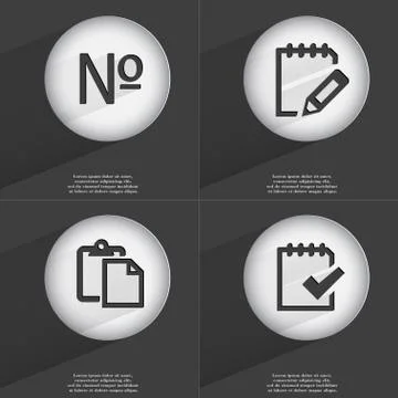 Number, Notebook, Tasklist, Task completed icon sign. Set of but Stock Illustration