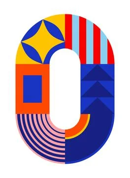 Number, numeral 0, zero with abstract geometric pattern illustration Stock Illustration