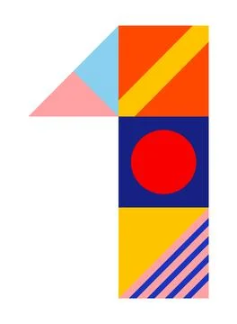 Number, numeral 1, one with abstract geometric pattern illustration Stock Illustration