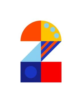 Number, numeral 2, two with abstract geometric pattern isolated Stockillustratie