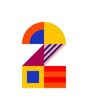 Number, numeral 2, two with abstract geometric pattern isolated Stockillustratie