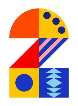 Number, numeral 2, two with abstract geometric pattern illustration Stock Illustration